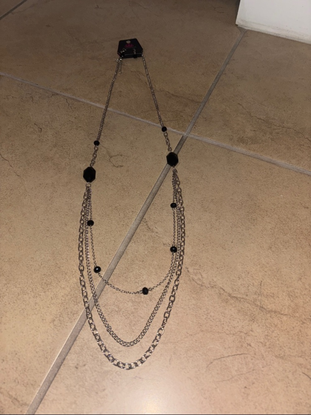 paparazzi Silver-Tone Layered Necklace with Black Beads